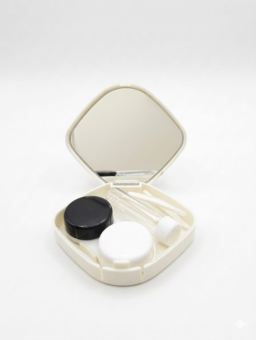 Lensonline Portable Contact Lens Case – White And Black With Mirror – LS107