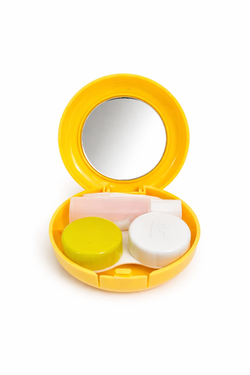 Lensonline Portable Contact Lens Case With Mirror Tweezer Applicator & Solution Bottle – Yellow – LS111